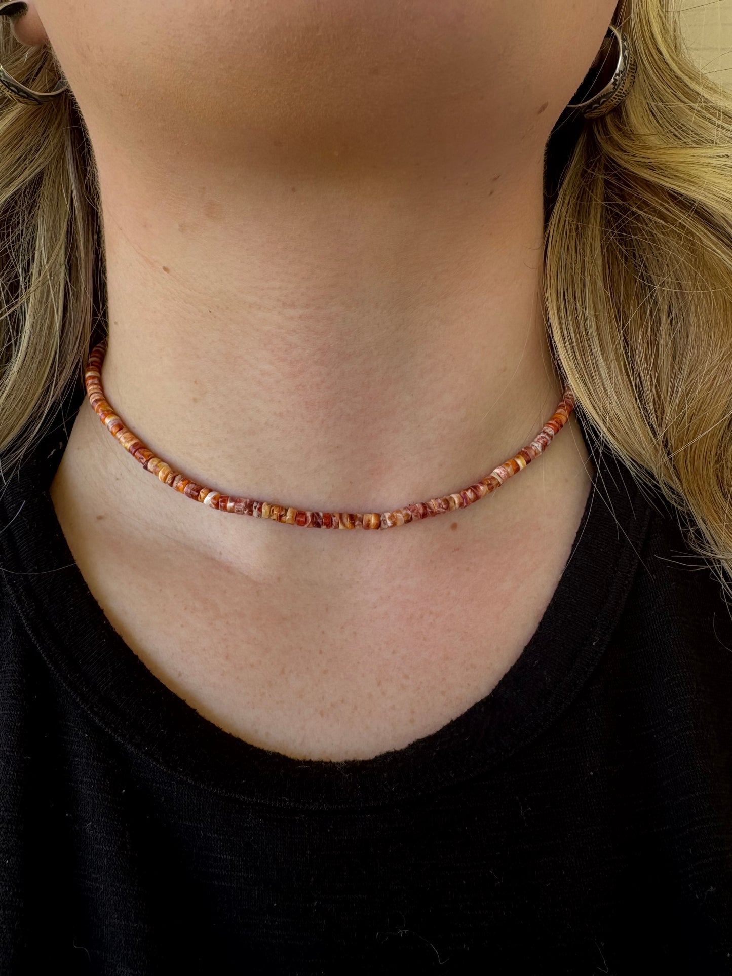 17" Orange Spiny Disc Stacker Necklace