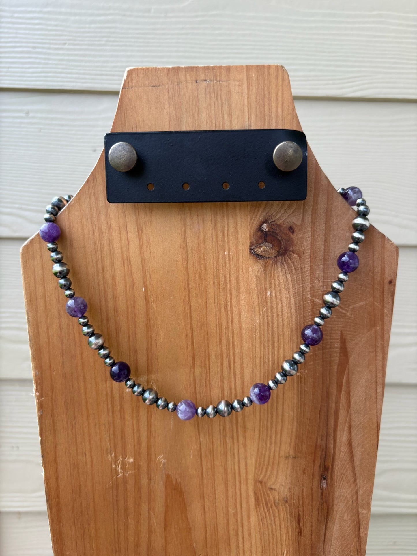 Amethyst and Variated Sterling Pearls Necklace - 17.5"