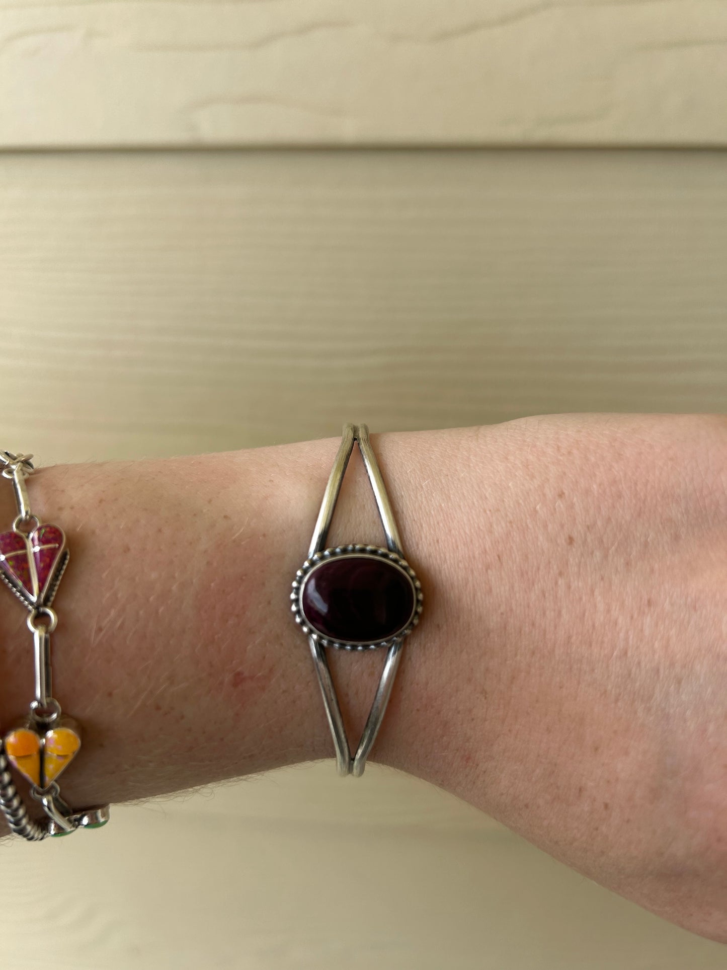Purple Spiny Oval Bead Border Split Band Cuff - MULTIPLE
