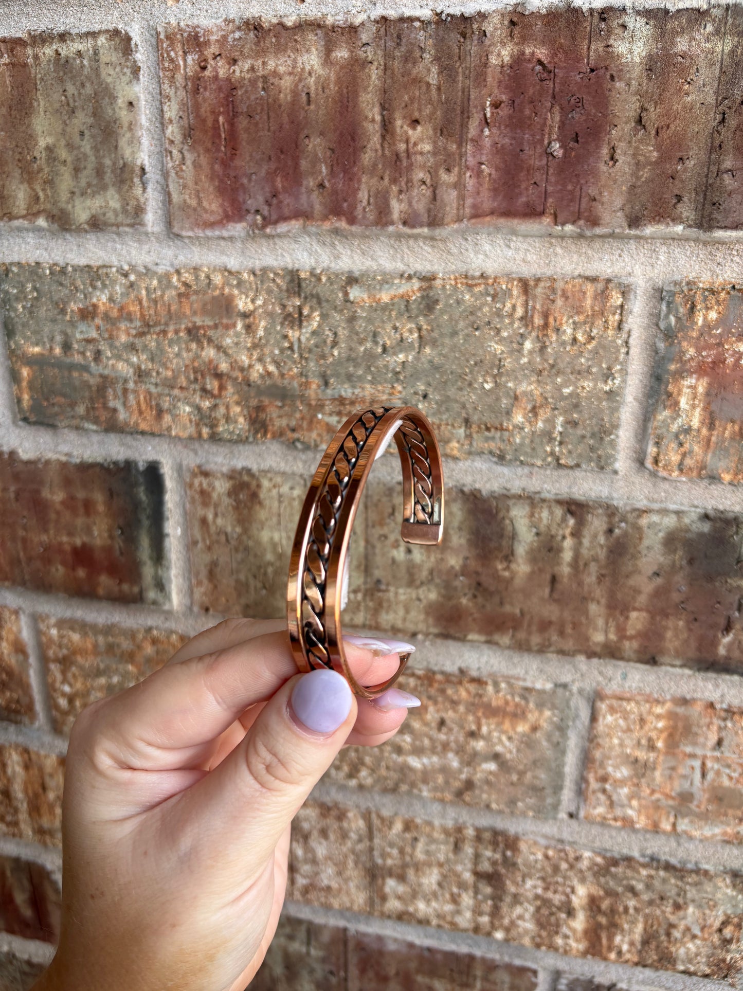 Copper Flat Twisted Wide Men's Cuff - Large