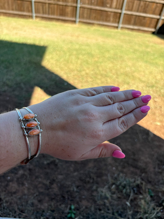 Orange Spiny 3-Stone Split Band Cuff