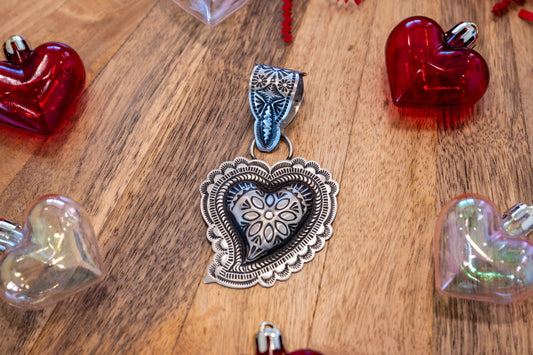 Sterling Silver Large Stamped Heart Pendant