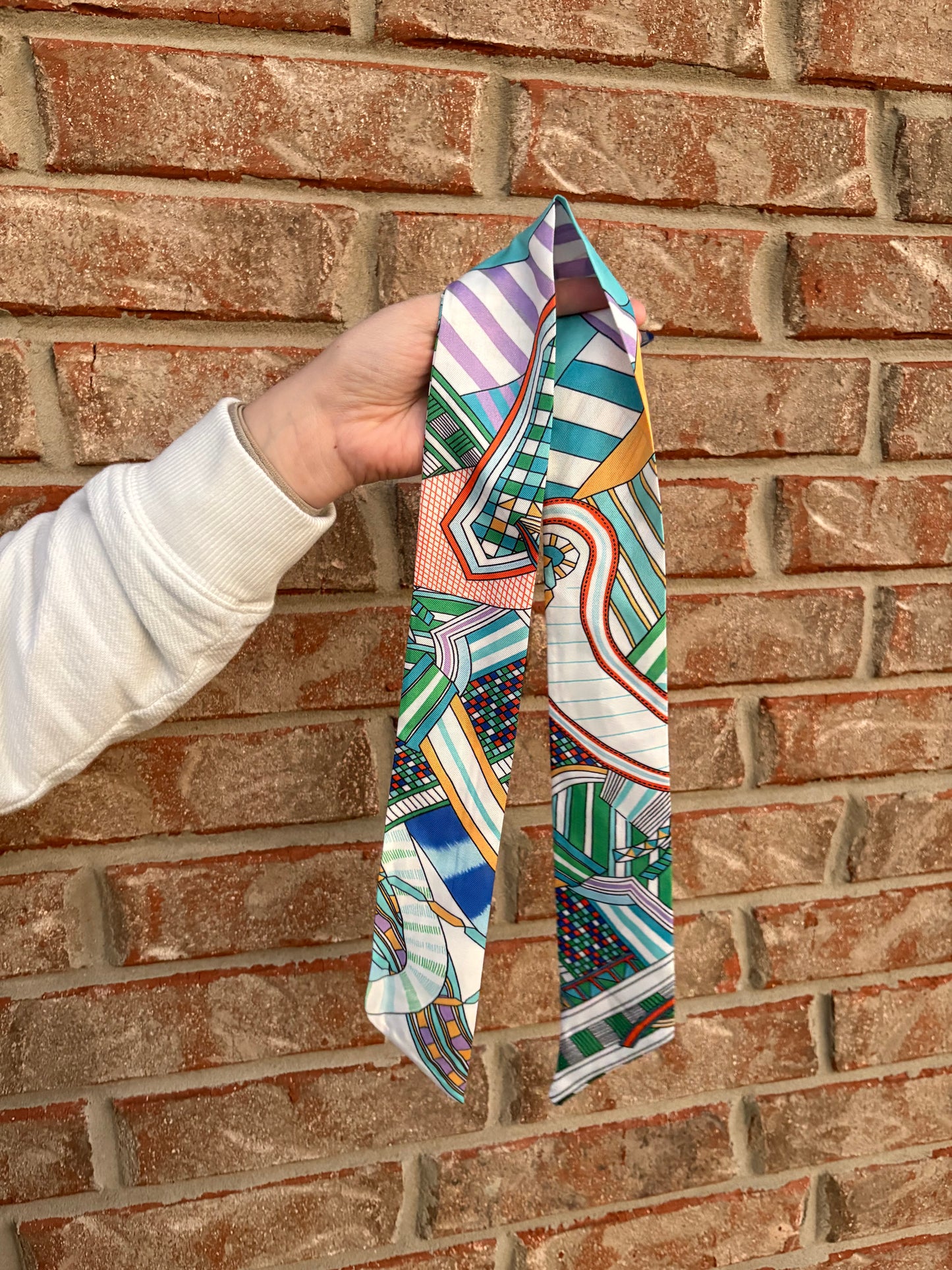 Multi-Color Geometric Twilly Scarf