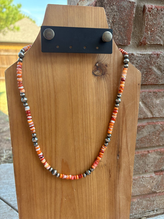 22" Orange and Graduated Pearl Stacker Necklace