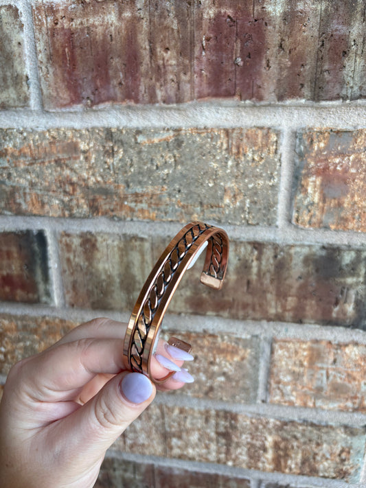 Copper Flat Twisted Wide Men's Cuff - Large