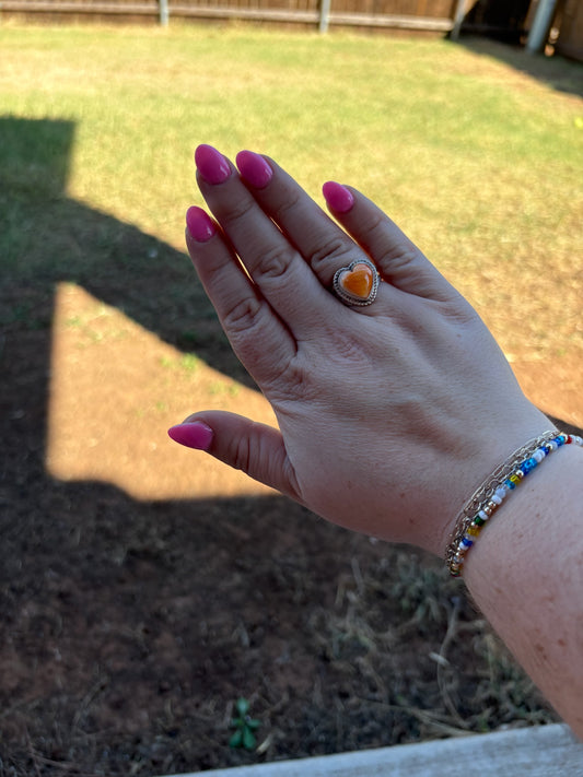 Orange Spiny Heart Ring - MULTIPLE SIZES