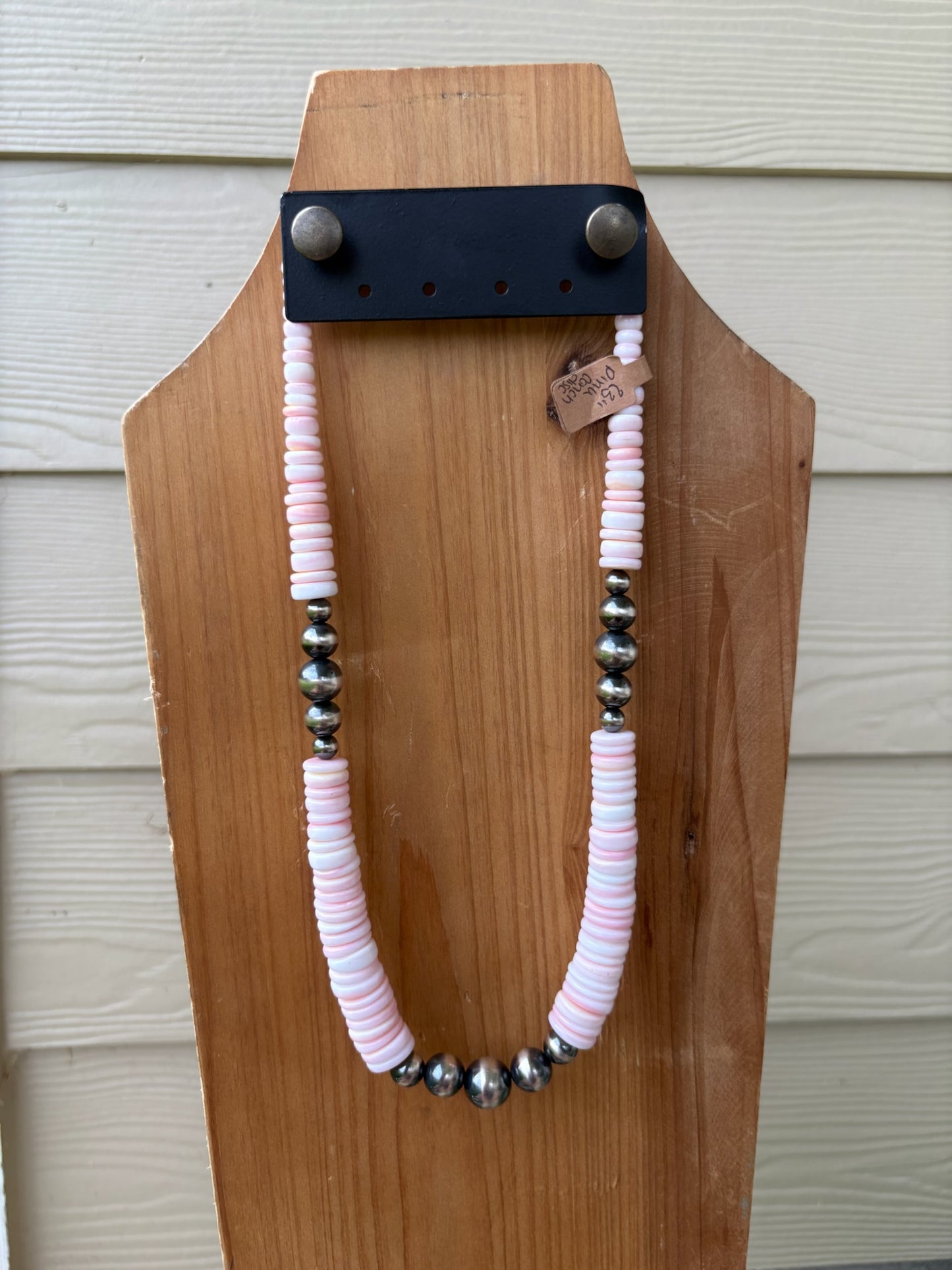 Pink Conch Graduated Disc with Variated Sterling Pearls Necklace - 23"