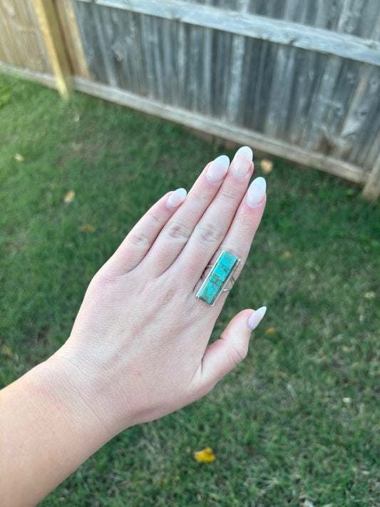 Turquoise Inlayed Bar Ring - MULTIPLE SIZES