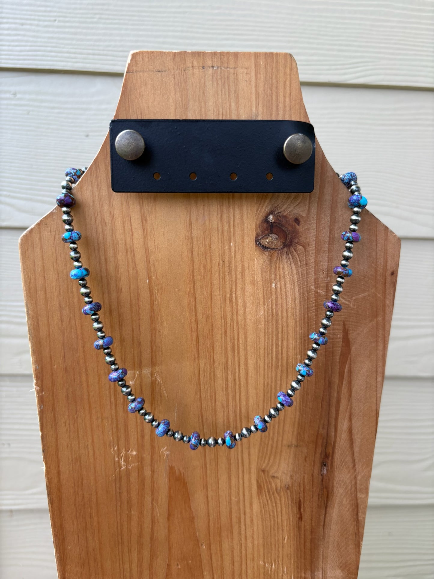 The Peacock Purple Mojave and 4mm and 5mm Sterling Pearls Necklace - 18"