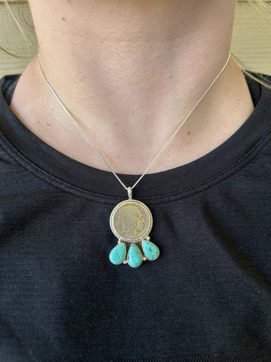 Turquoise Indian Nickel Pendant