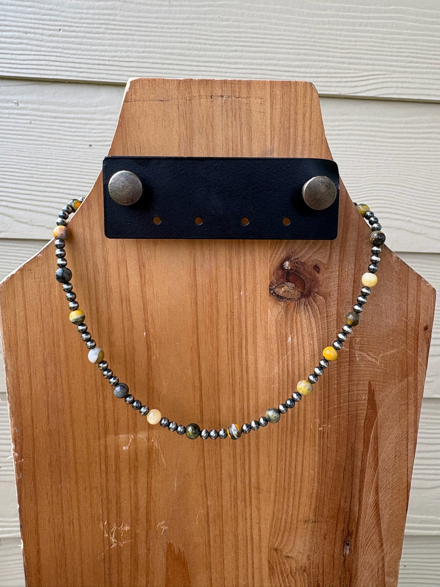 The Bumblebee with 4mm Sterling Pearls Necklace - 15.5"