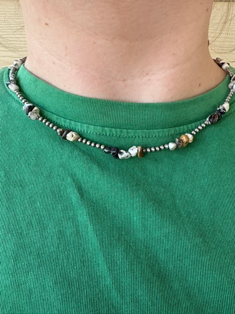 White Buffalo Heishi with 3mm Sterling Pearls Necklace - 16"