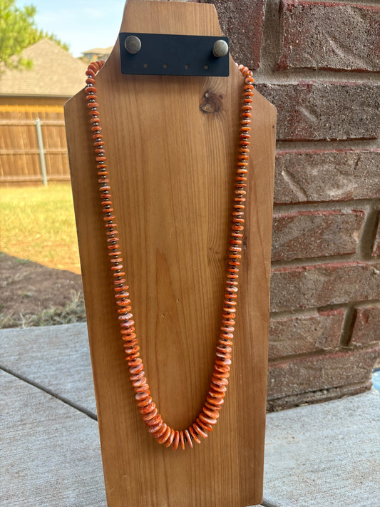 34" Orange Spiny Graduated Disc Necklace