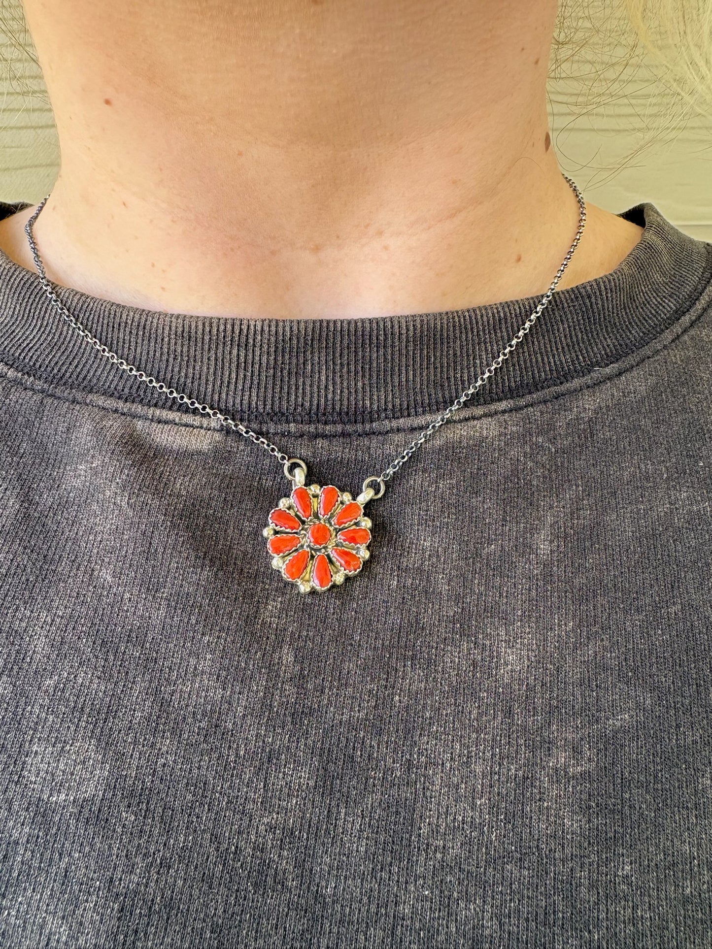 Red Coral Flower Cluster Necklace