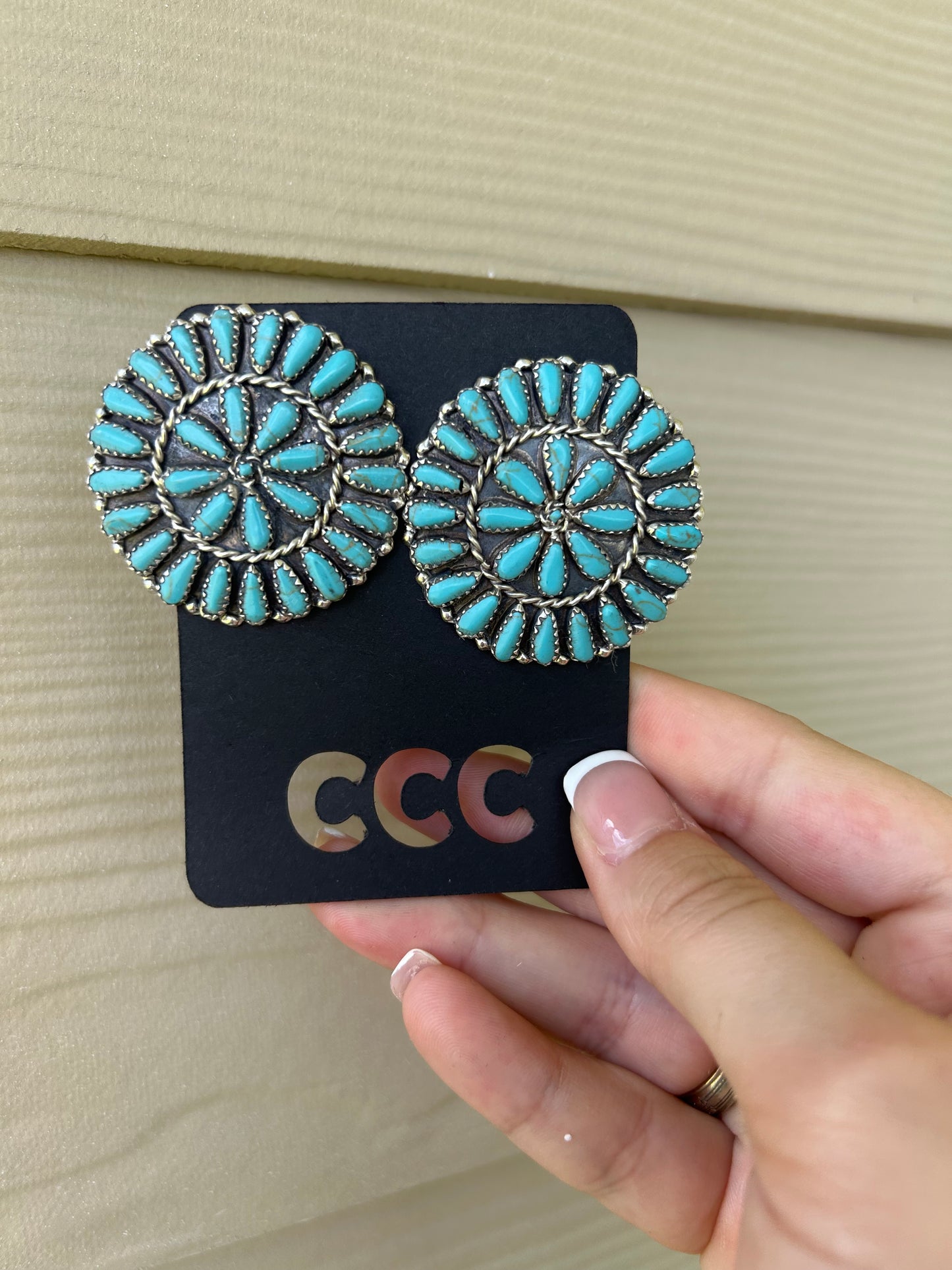 Kingman Turquoise Large Circle Cluster Earrings