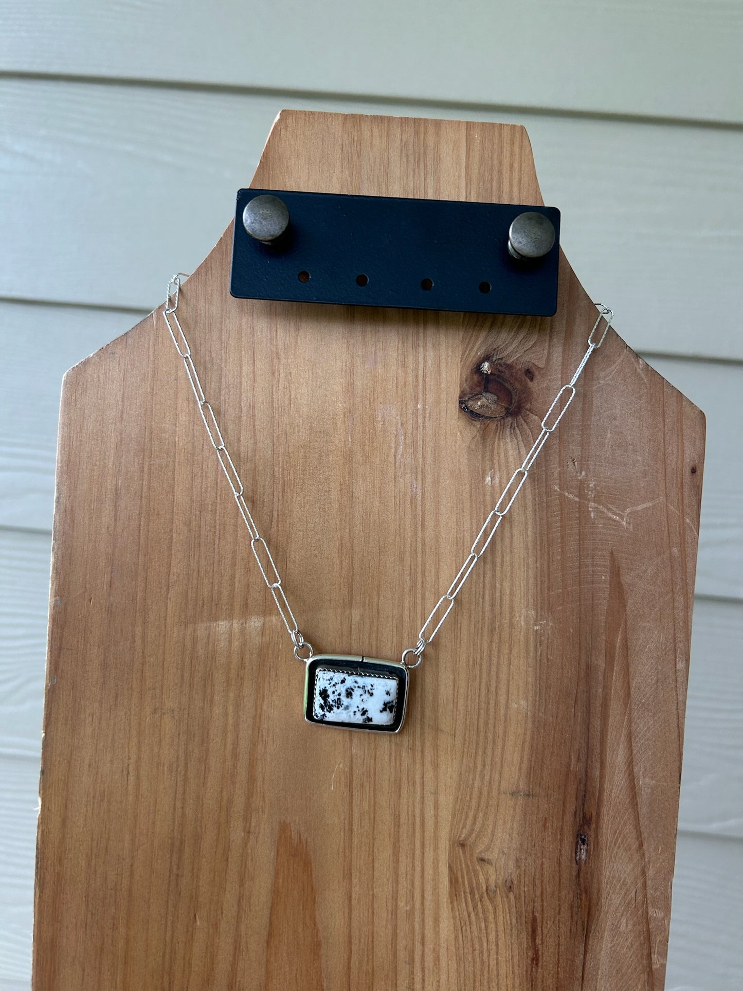 White Buffalo Raised Edge Bar Necklace - 15"