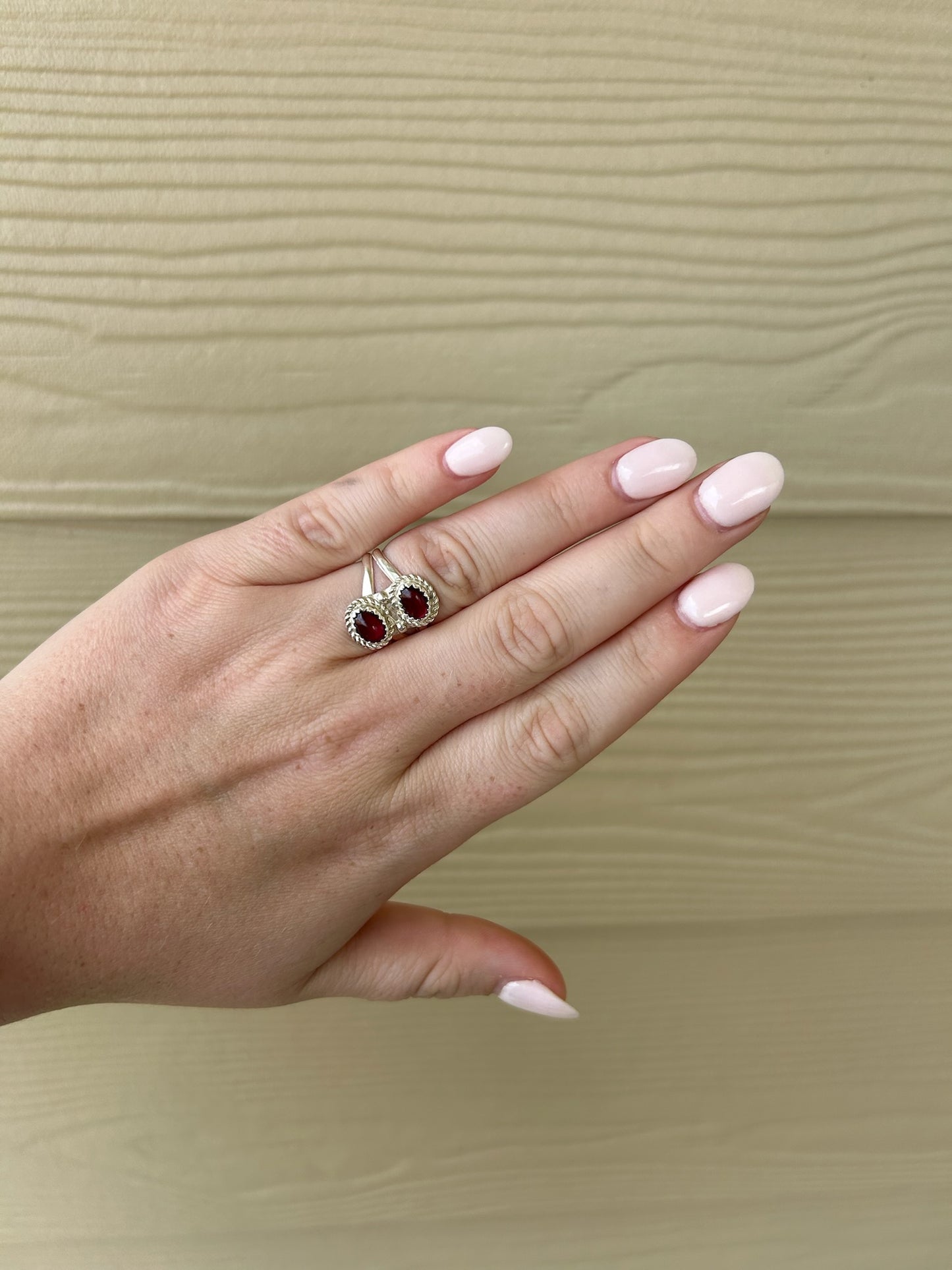 Garnet 2-Stone Oval Ring - Size 7