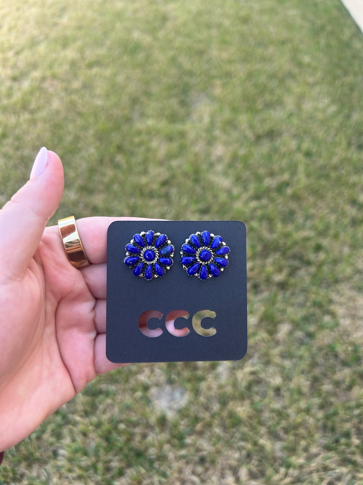 Blue Lapis Flower Cluster Earrings