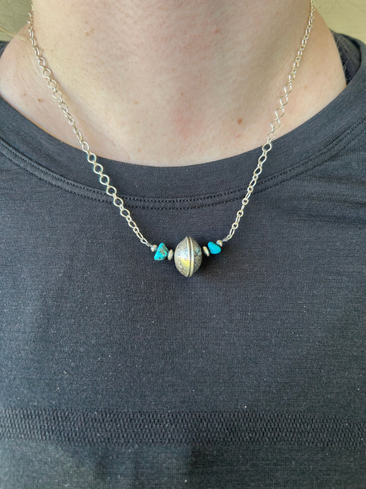 Mercury Dime and Turquoise Chain Necklace - 18"