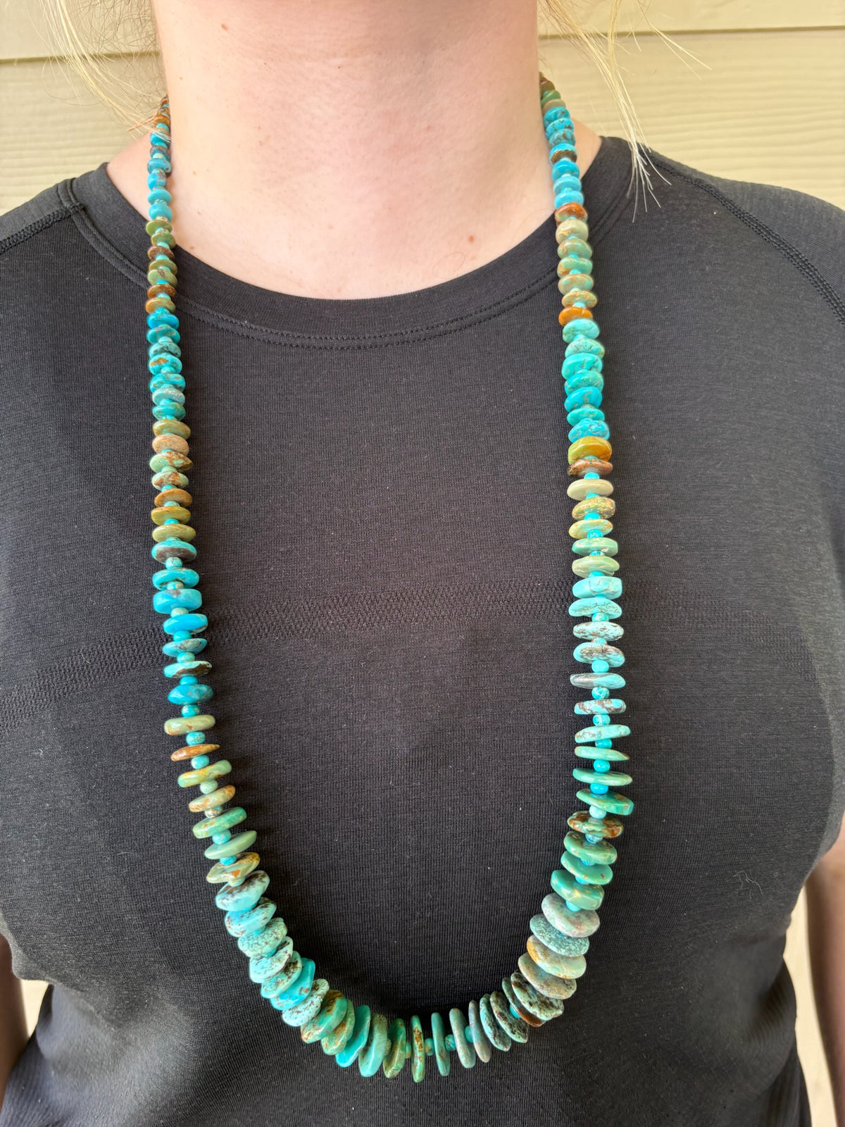 Turquoise Tri-Color Disc Necklace - 34"