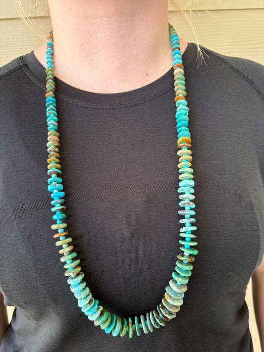 Turquoise Tri-Color Disc Necklace - 34"