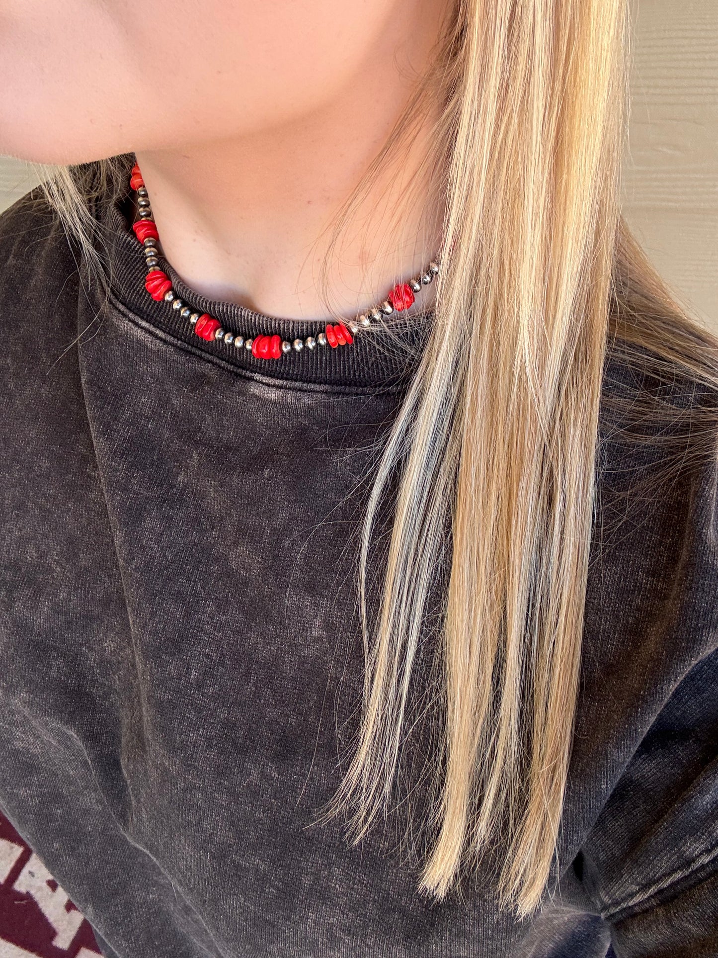 The Cupid Red Coral and Sterling Pearl Necklace - 16"