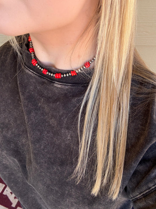The Cupid Red Coral and Sterling Pearl Necklace - 16"