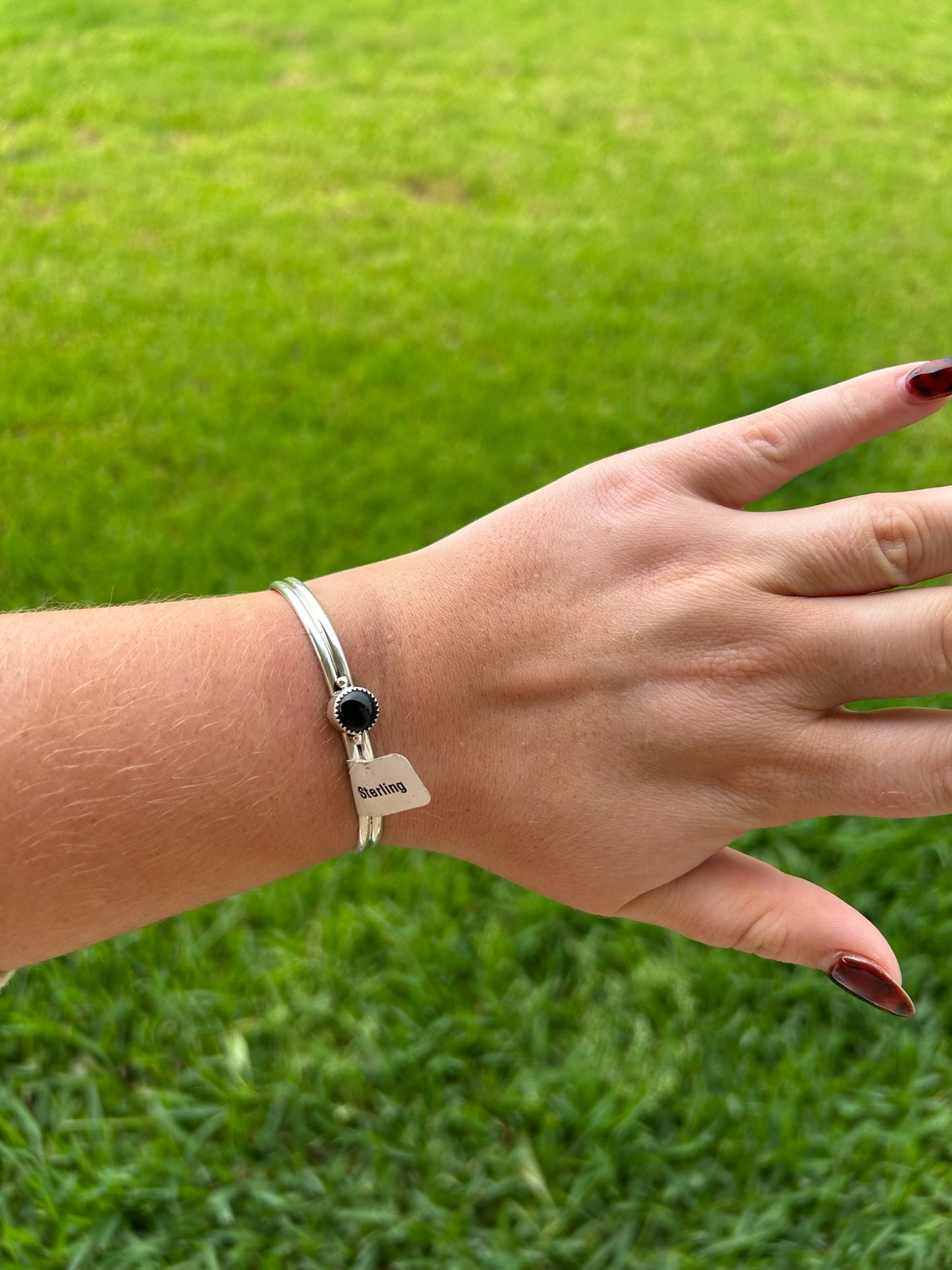 Black Onyx Small Circle Single Stone Cuff