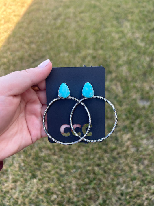 Turquouse and Sterling Post Hoops - MULTIPLE OPTIONS