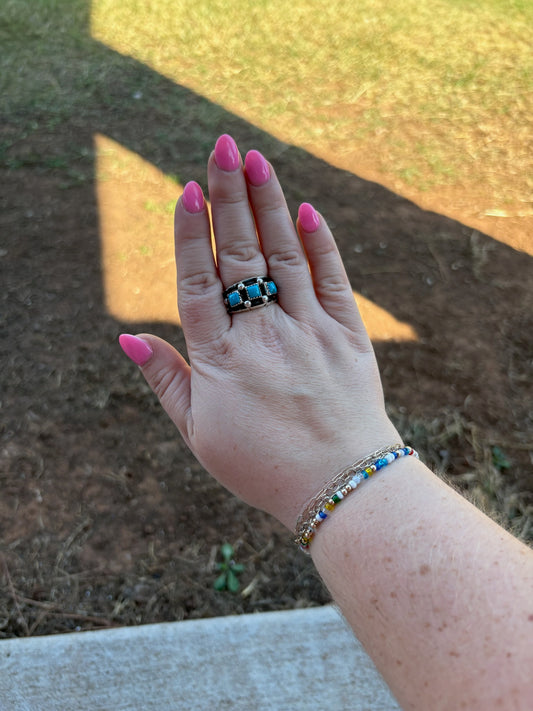 Turquoise 3-Stone Raised Edge Ring - SIZE 10