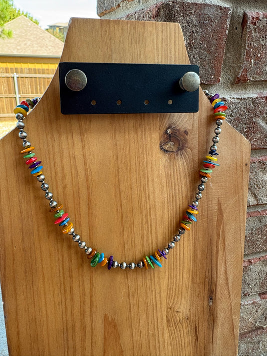 15" Fiesta Dyed MOP and Sterling Necklace
