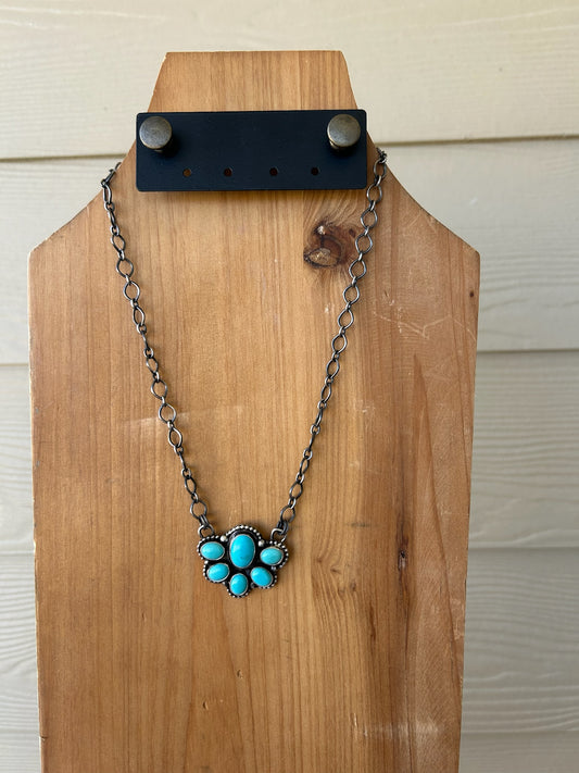 Kingman Turquoise 1/2 Cluster Necklace - 18"