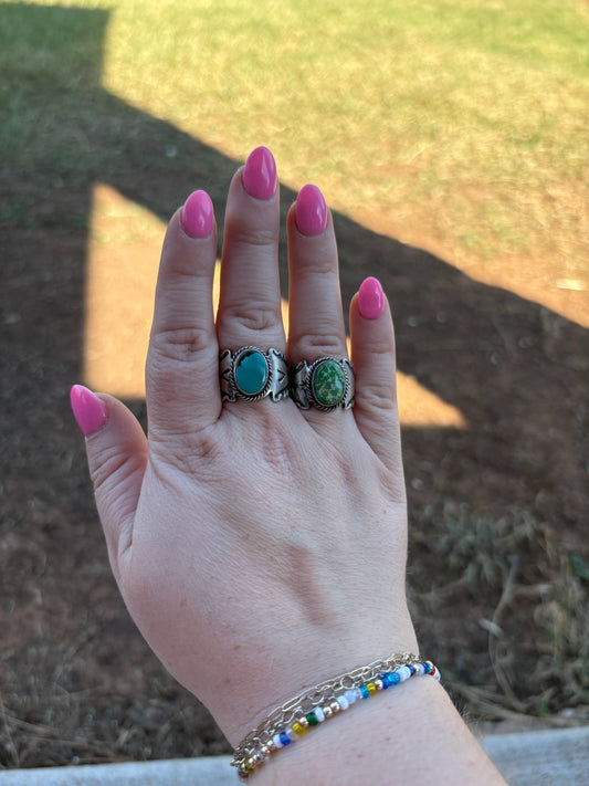 Turquoise Stamped Wide Band Ring - MULTIPLE STONES & SIZES