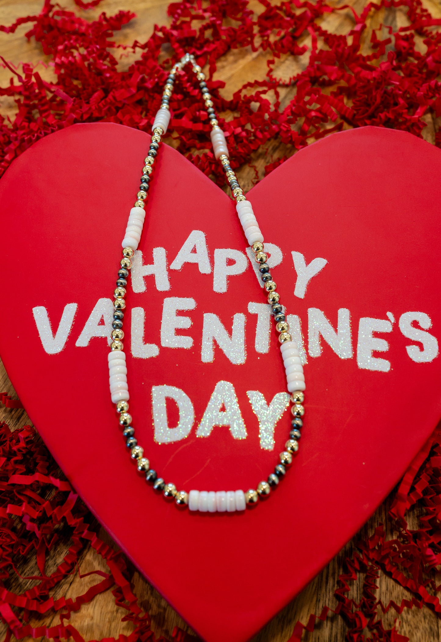 It's Love Mixed Metal and Pink Conch Necklace - 18" MAGNETIC CLASP