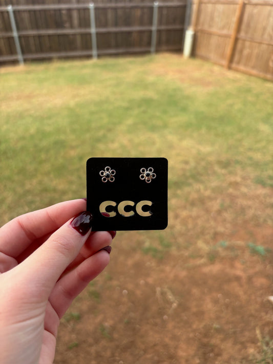 Black Onyx Open Flower Stud Earrings