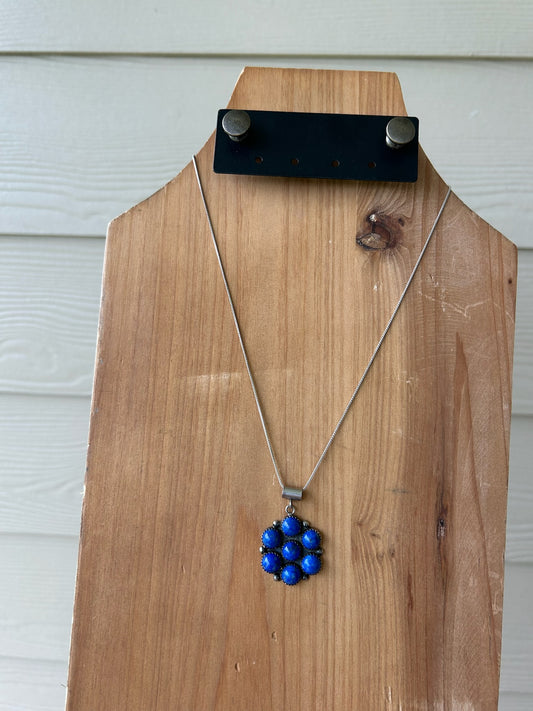 Blue Lapis Flower Cluster Pendant on Chain - 18"