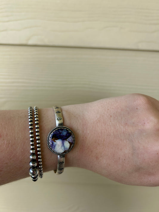 Lavender Dahlia Circle Stamped Band Cuff