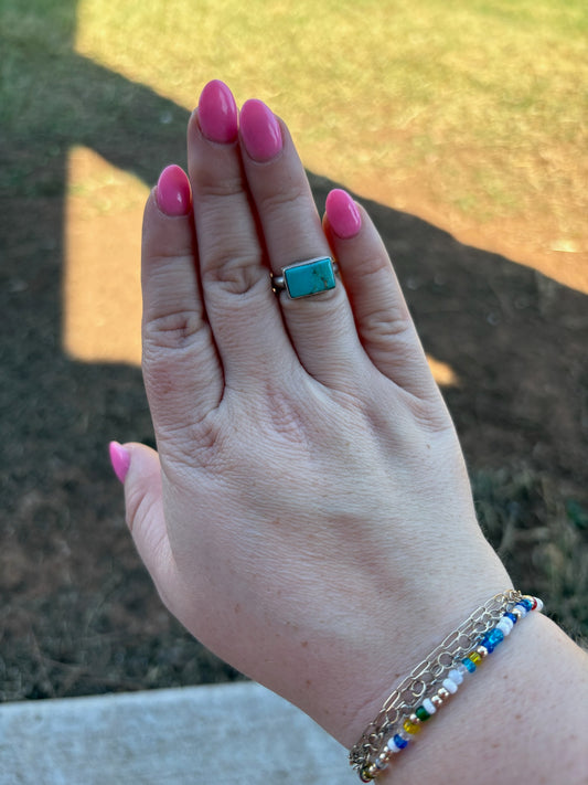 Turquoise Rectangle Simple Bezel Ring - SIZE 6