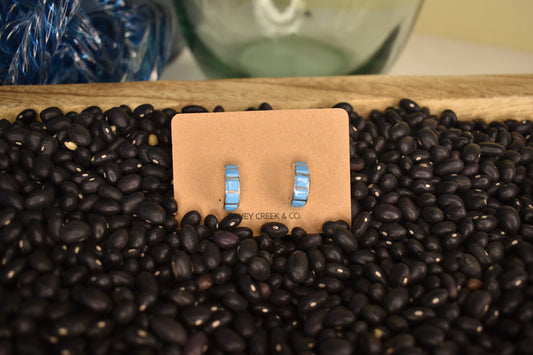 Turquoise Inlayed Square Mini Hoops