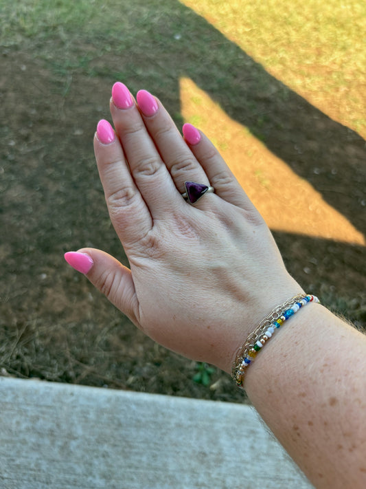 Purple Spiny Triangle Simple Bezel Ring - SIZE 9.5