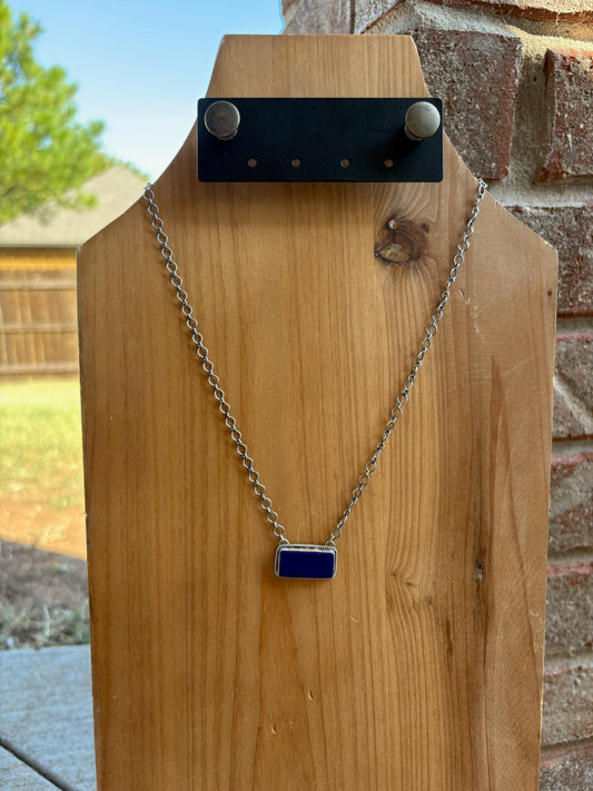 Blue Lapis Bar Necklace - 18"