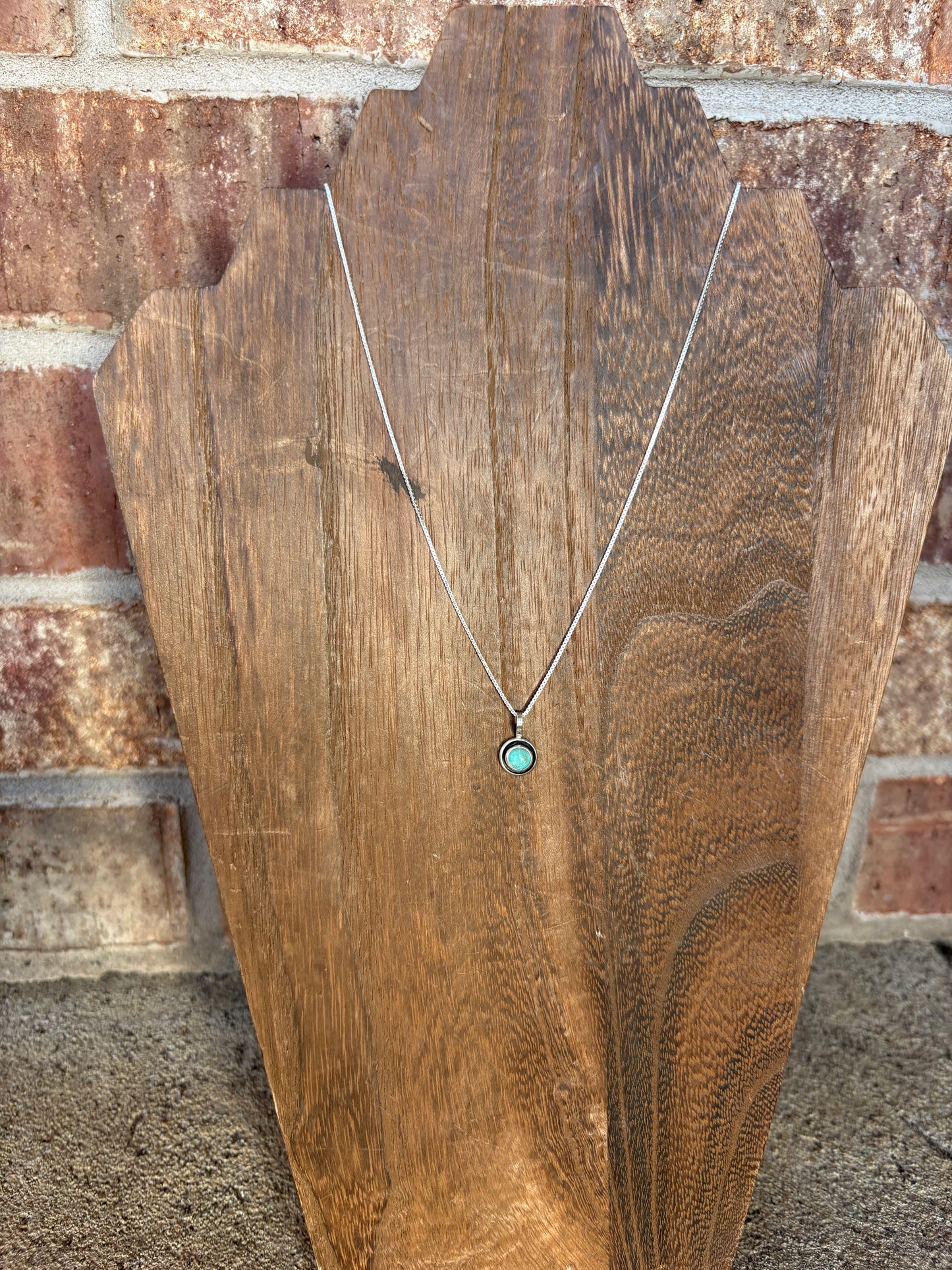 Turquoise Dainty Circle Pendant on Chain - 16"