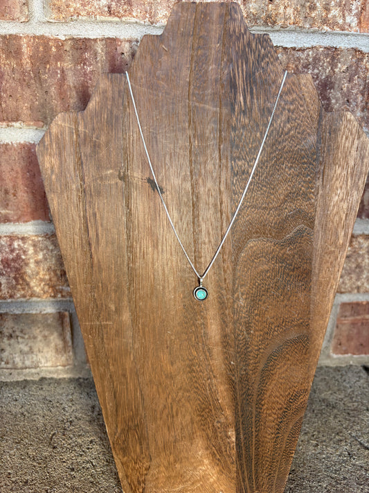 Turquoise Dainty Circle Pendant on Chain - 16"