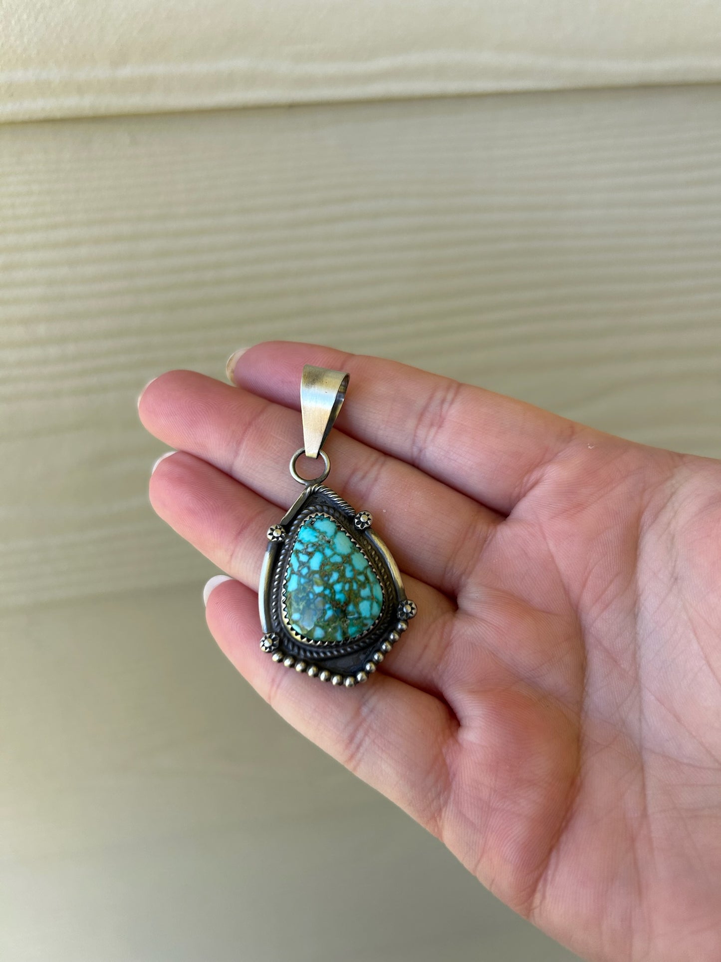 Sonoran Triangle Pendant with Partial Bead Border