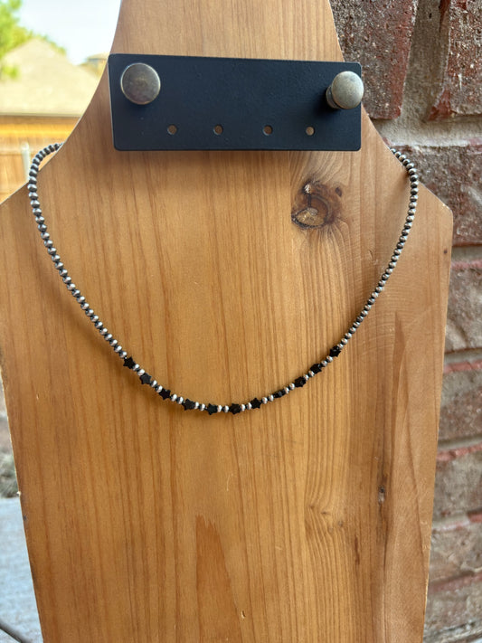 17" Black Onyx Star and Sterling Pearl Necklace