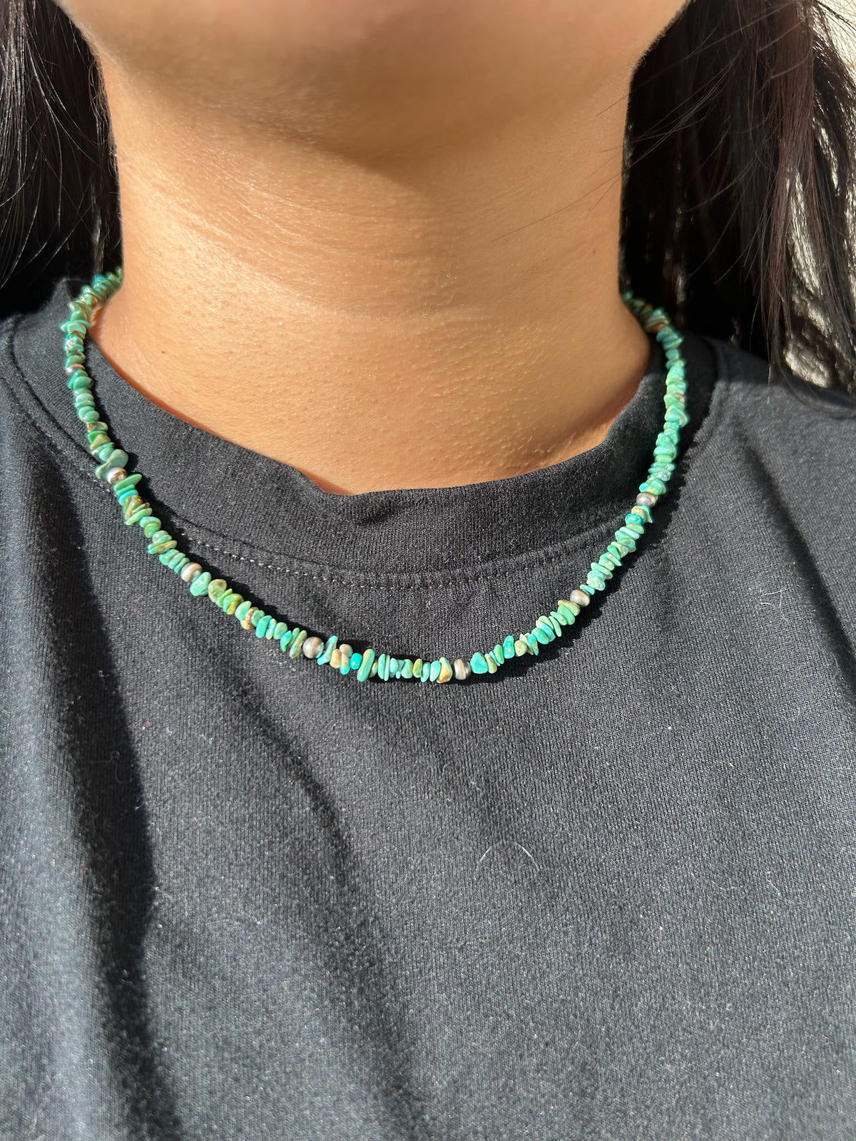 Turquoise Heishi with 4mm Sterling Pearls Necklace - MULTIPLE LENGTHS