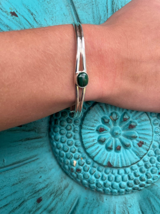 Green Malachite Dainty Oval Stone Cuff