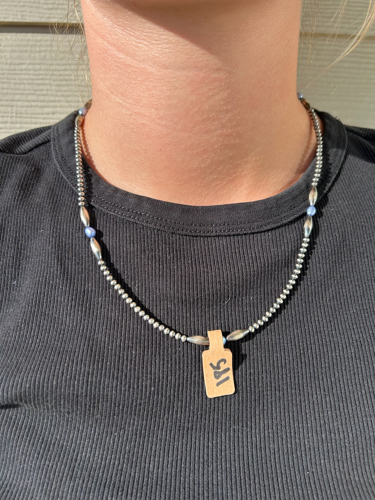 Blue Pearl with 4mm and Torpedo Sterling Pearl Necklace - 20"