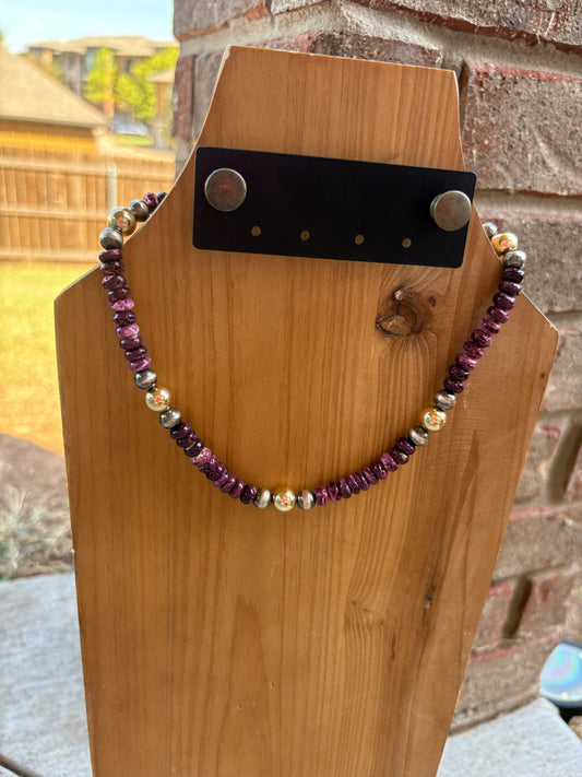 16.5" Purple Spiny and Mixed Metal Necklace