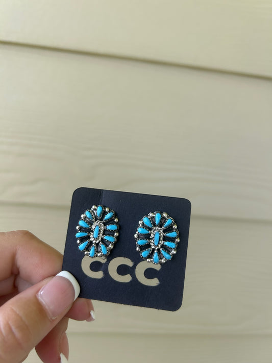 Turquoise Medium Oval Cluster Earrings